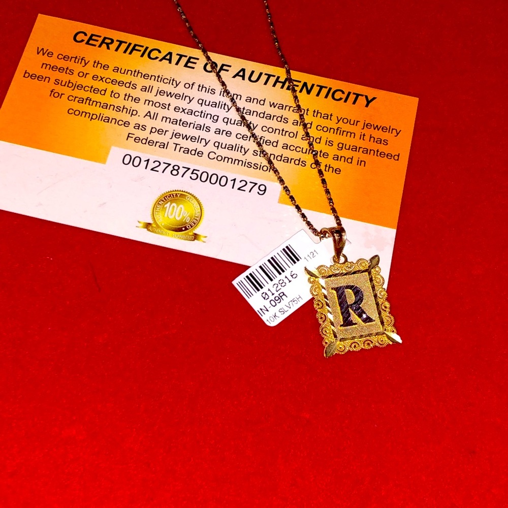 10k solid gold R initial diamond cut custom designed monogram pendant, 100% real